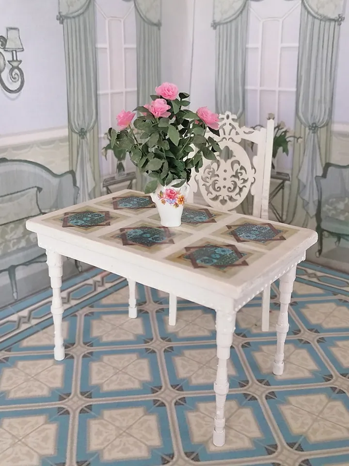 Doll table and sofa. Dollhouse miniature. 1:12. Handmade. Doll furniture. Furniture for doll's kitchen.