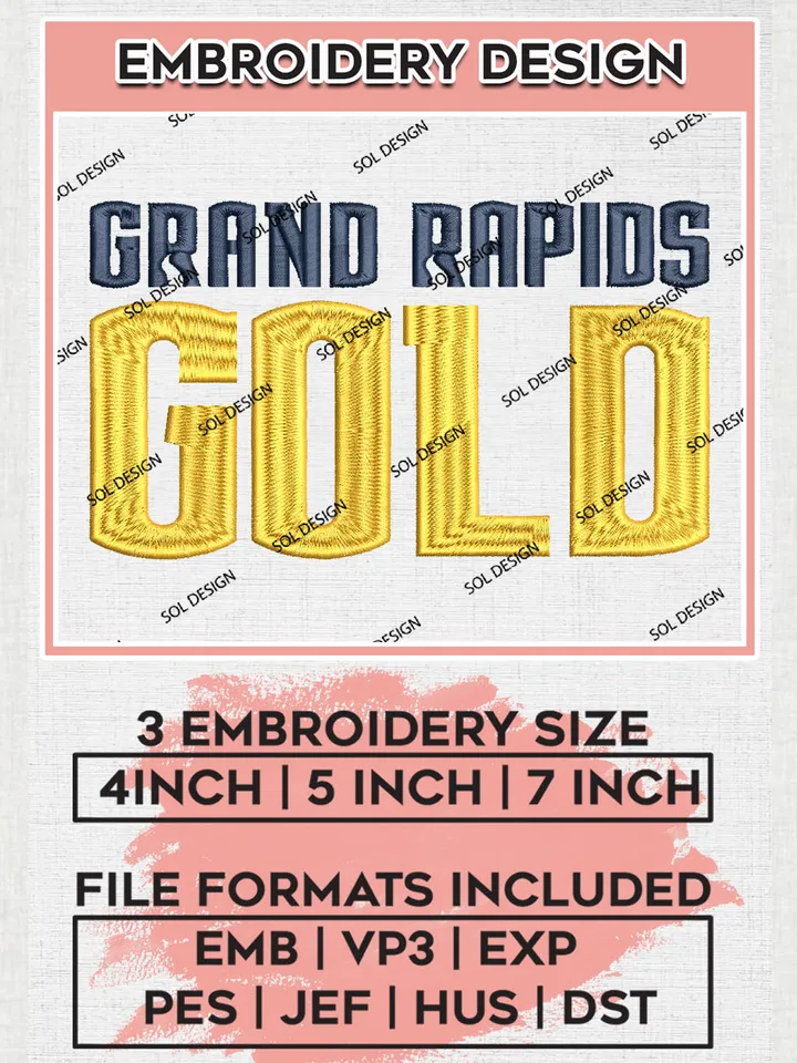 Grand Rapids Gold Team Logo Writing Embroidery Designs, NBA G League Team Embroidery Files, Basketball Machine Embroidery Designs, NBA Grand Rapids Gold Team Logo, Sport Machine Embroidery Design, Digital Download