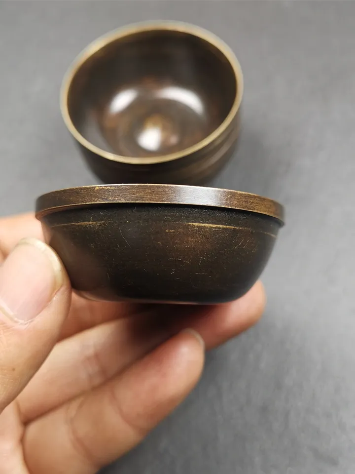 Gandhanra Handmade Tibetan Buddhist Water Offering Bowls,Yonchap Bowls,Made of Copper,1 Set of 7 Bowls,2.2"