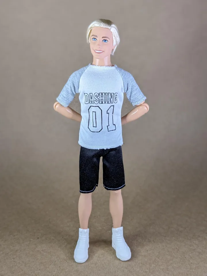White printed T-shirt for 12-inch fashion male dolls