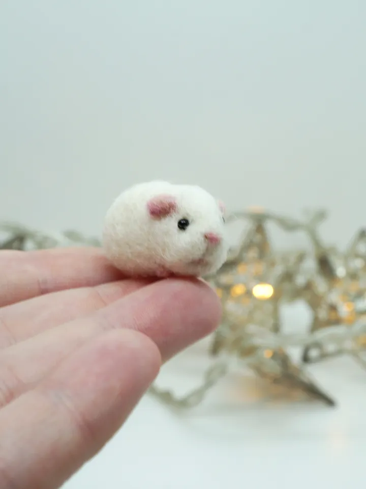 Needle felted white guinea pig miniature