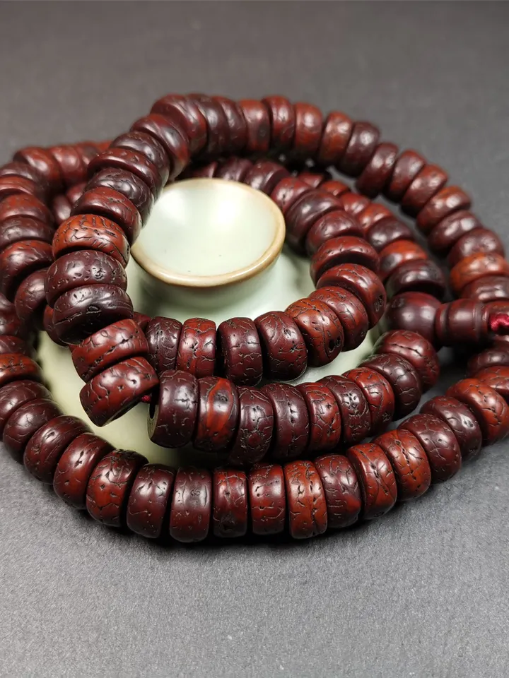 Gandhanra Old 108 Bodhi Seed Beads Mala,13mm Prayer Beads Necklace for Meditation,Circumference 70cm