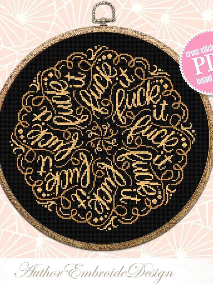 Fuck mandala cross stitch pattern PDF instant download Fuck it cross stitch chart, Modern mandala pattern digital PDF Funny home decor #M226