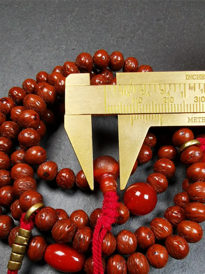 Gandhanra Old 108 Indian Jujube Beads Mala,Prayer Beads Necklace for Meditation,Diameter 0.28", Circumference 28"