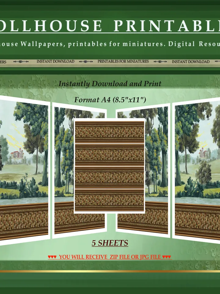 Wallpapers- Set 4-v2 | Printables for Dollhouses and Unique Miniature Projects | Digital Downloads | in Scale 1/12th