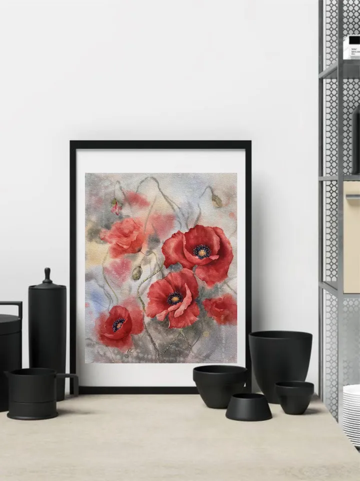 Poppies Painting Flowers Original Painting Wildflowers Watercolor Art Meadow Wall Art