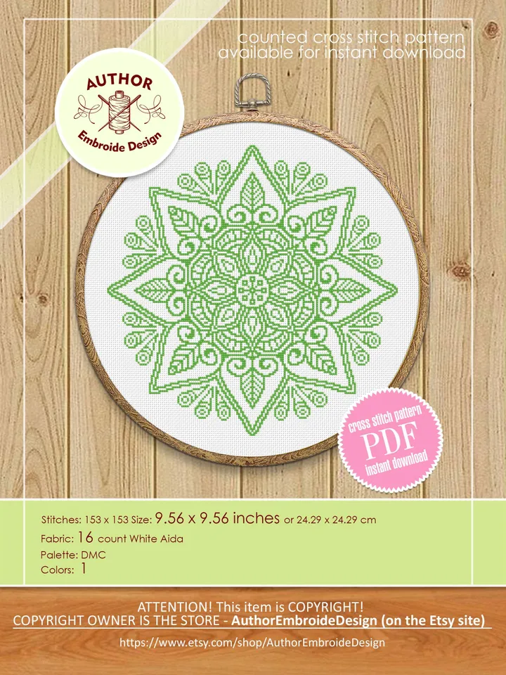 Flower mandala cross stitch pattern PDF download Mandala ornament cross stitch chart, Simple mandala pattern digital PDF for beginner #M276