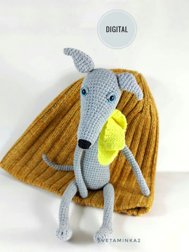 Greyhound Crochet Pattern. Greyhound Amigurumi Pattern. Whippet Crochet Dog. Digital Download. PDF.