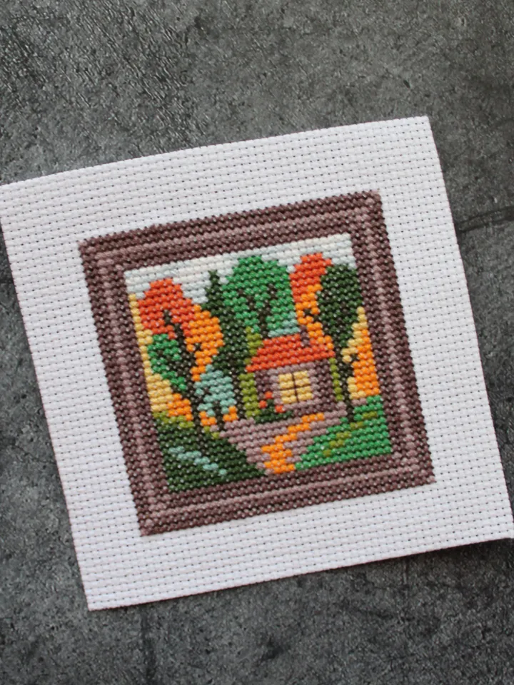 Cross stitch pattern Forest house, tiny cross stitch pattern PDF, small cross stitch chart, x stitch chart Landscape
