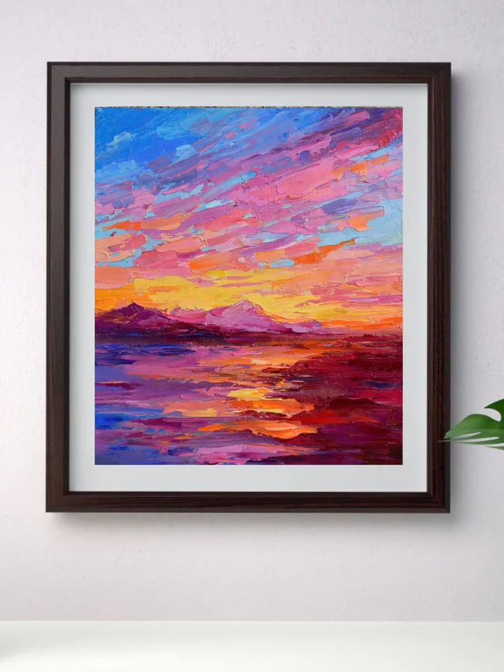Seascape wall art original oil painting Hawaiian coast artwork Colorful sunset art Beach painting
