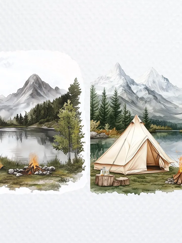 12 Camping Trailer PNG bundle, Traveling png pack, Printable Watercolor Camping Clipart for sublimation, tourism, Paper craft, junk journals