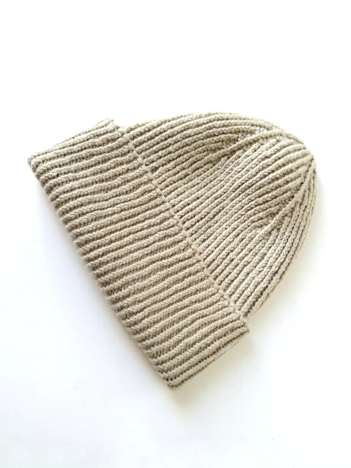 Handmade Merino Wool Men's Beanie: Ribbed Knit, Seamless Comfort, Fisherman Style, Cozy and Warm Hat with Fold-up Cuff. FREE SHIPPING!