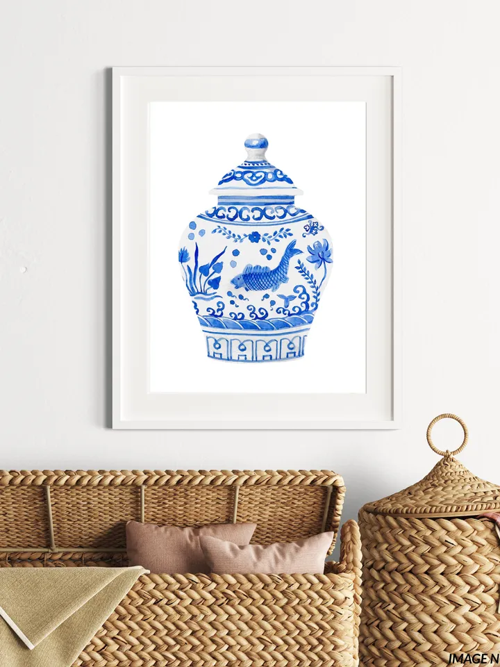 Chinoiserie Wall Art  Traditional Chinese Blue and White Porcelain Vases Giclee Wall Art Room Decoration Home Decor Gift Idea Vintage Poster