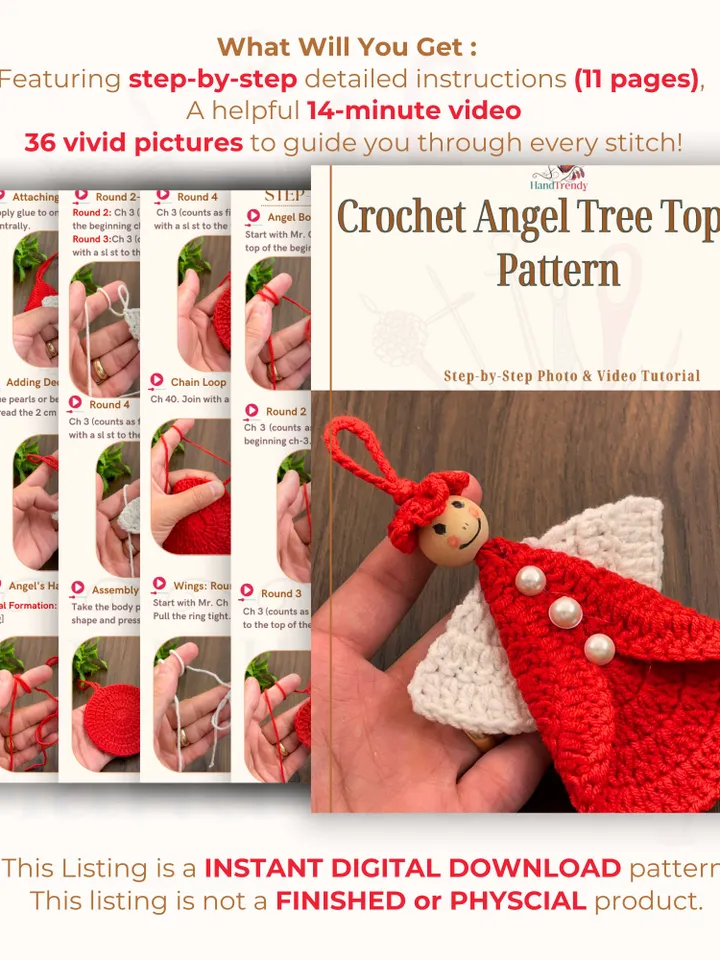 Crochet Angel Tree Topper Pattern | Guardian Angel Christmas Ornament | Handmade Xmas Angel Dรฉcor | DIY Christmas Table Decoration