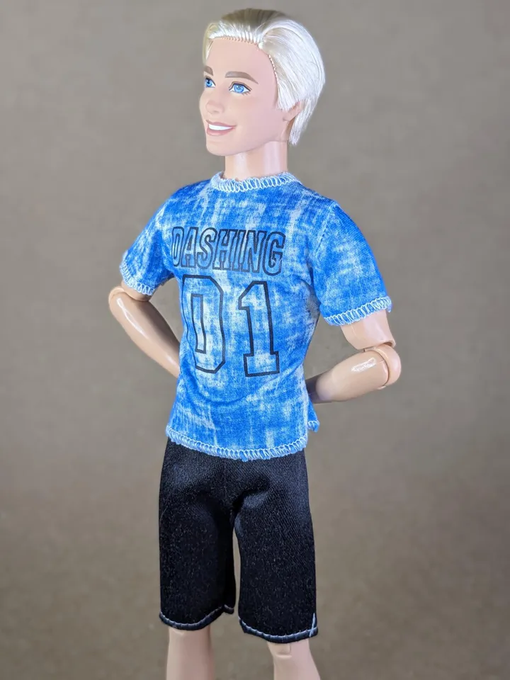 Blue printed T-shirt for 12-inch fashion male dolls