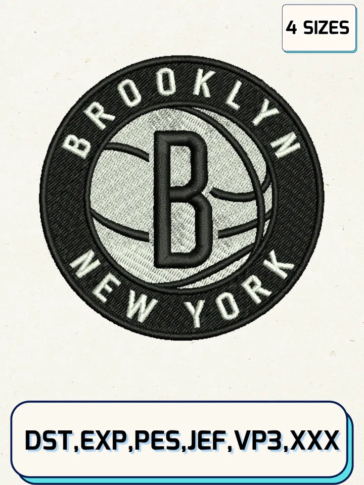 Brooklyn Nets Logo Embroidery Design Files,NBA Logos Embroidery Designs,Machine Embroidery Files,4 Sizes