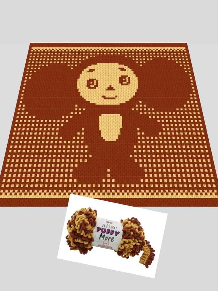 Loop yarn Finger knitted Cheburashka blanket pattern