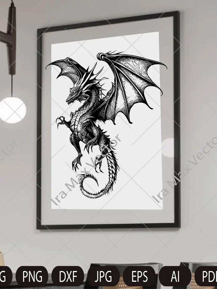 Dragon svg, Dragon detailed, Dragon flying, Dragon Vector, Chinese Dragon SVG, Fantasy Dragon SVG, Asian dragon Svg, Dragon Silhouette