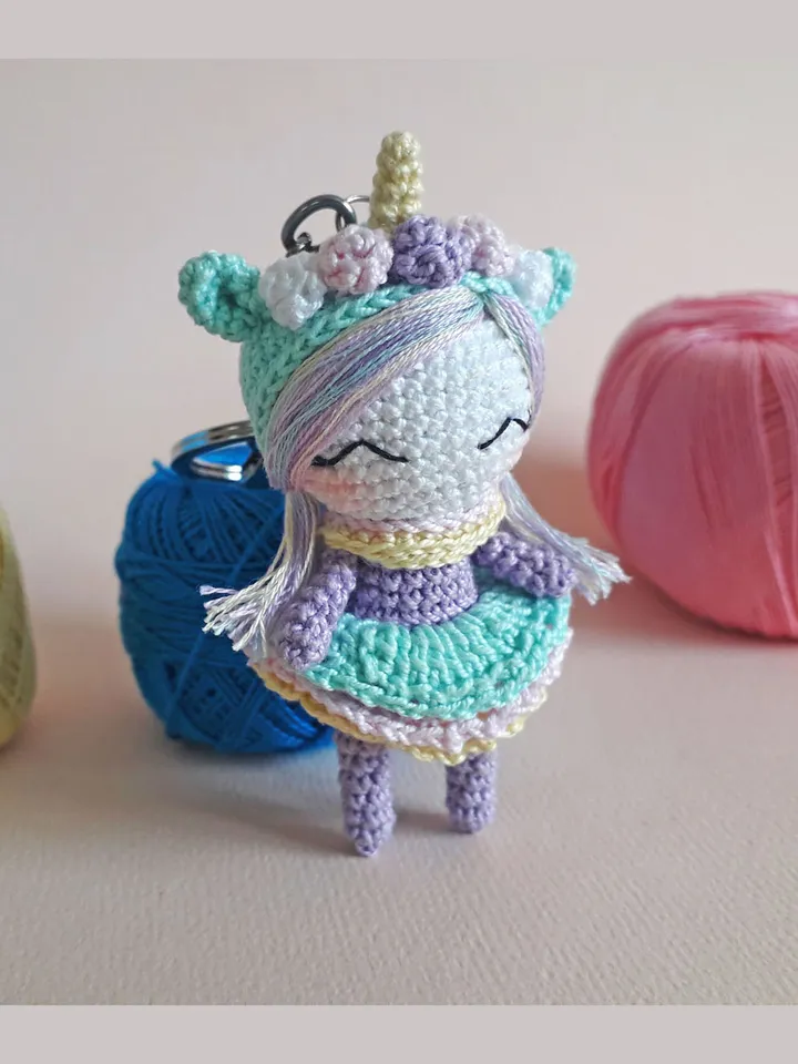 Pattern crochet unicorn. pattern keychain. pattern unicorn. pattern miniature. crochet doll. pattern unicorn doll