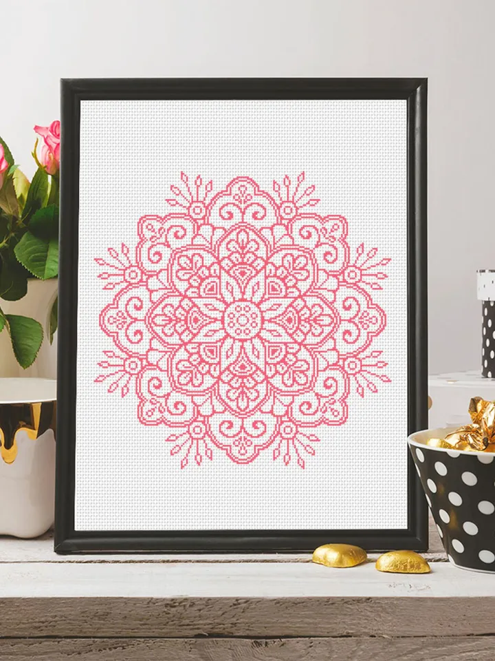 Flower mandala cross stitch pattern PDF download Mandala ornament cross stitch chart, Simple mandala pattern digital PDF for beginner #M275