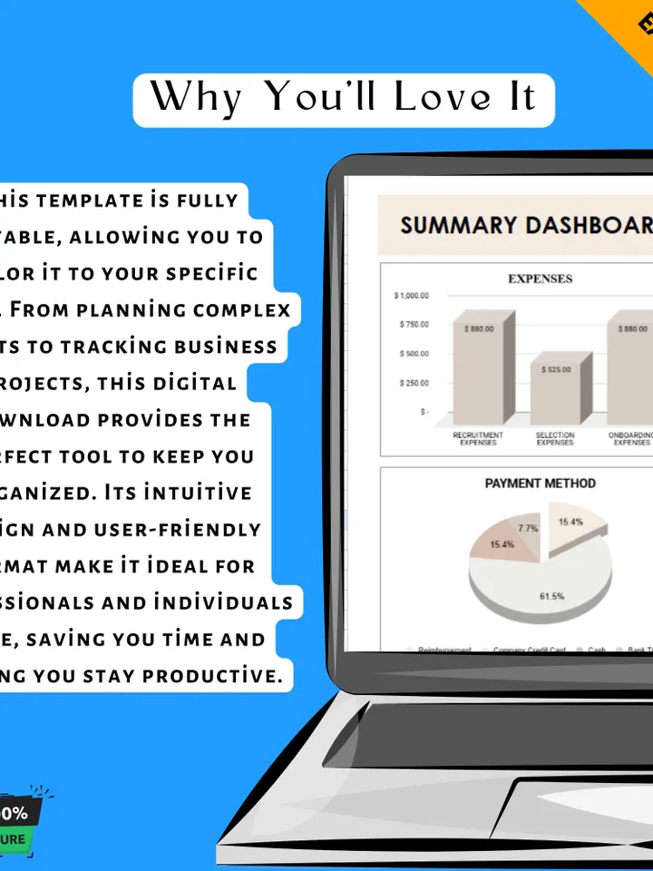 Hiring Costs Tracker Template, Recruitment Expense Monitoring Tool, HR Budget Management Spreadsheet