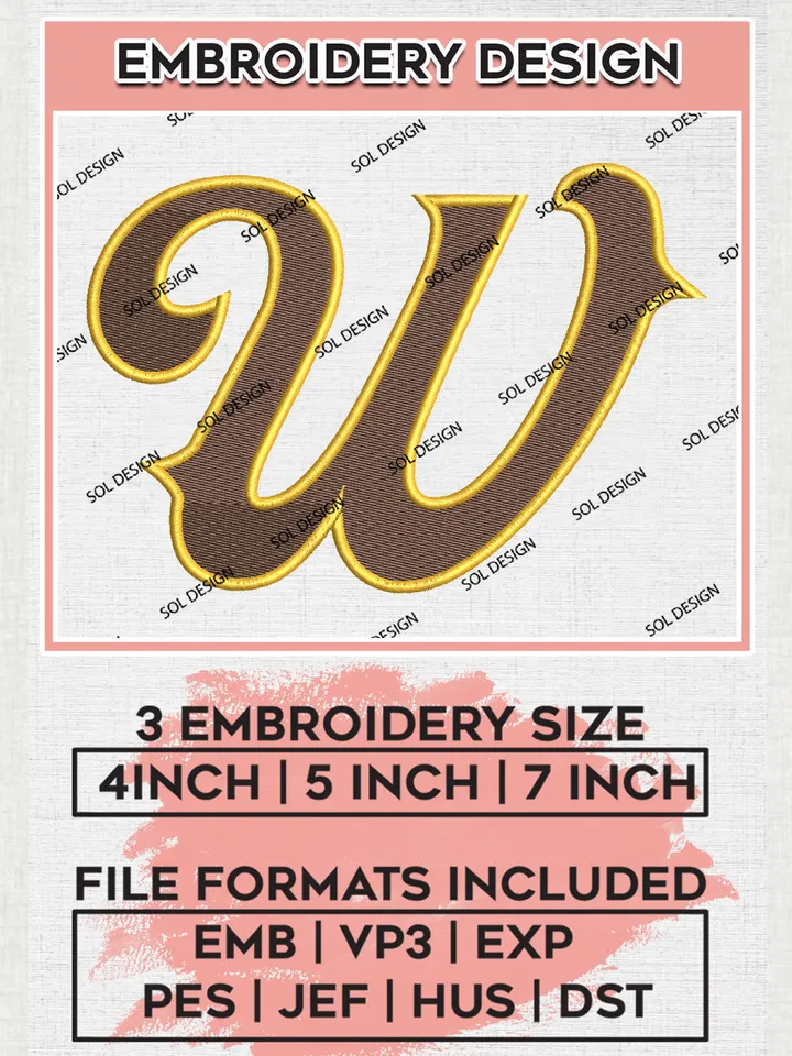 NCAA Wyoming Cowboys Team Letter Logo Embroidery Design Files, NCAA Wyoming Cowboys Machine Embroidery, NCAA Teams, 3 sizes, NCAA Machine embroidery designs, Digital Download