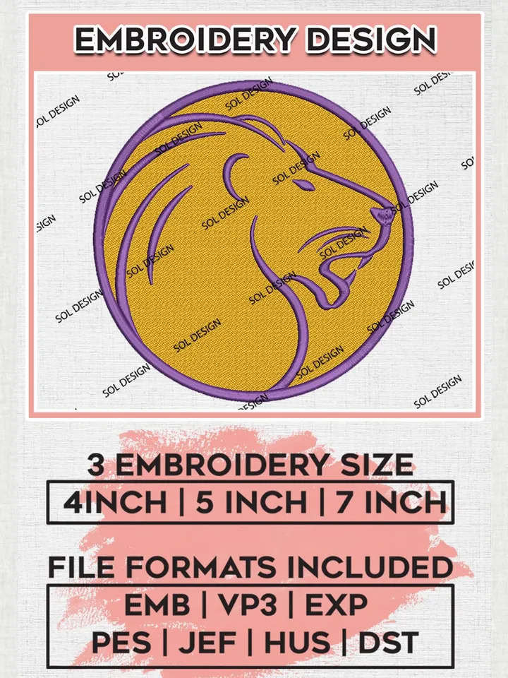 NCAA North Alabama Lions Team Head Mascot Logo Embroidery Design Files, NCAA North Alabama Lions Machine Embroidery, NCAA Teams, 3 sizes, NCAA Machine embroidery designs, Digital Download
