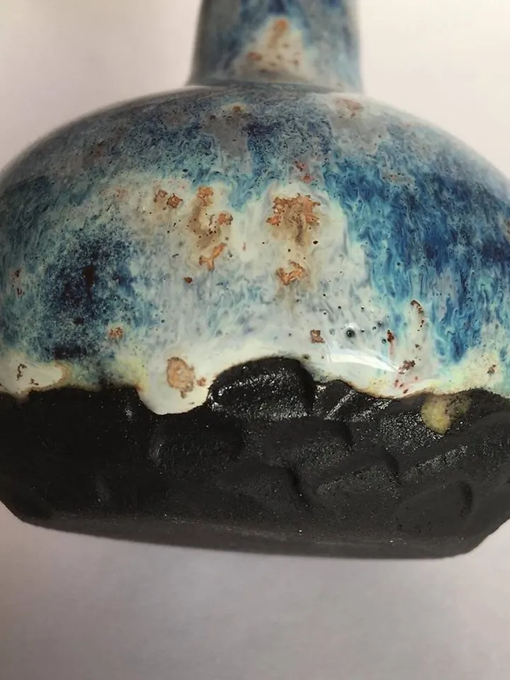 Small Black and Blue Carved Ceramic Vase