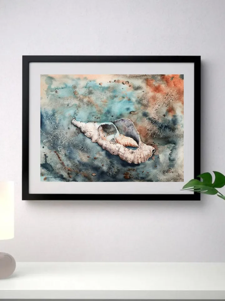 Original Watercolor Painting Seashells Wall Art Sea shell Painting