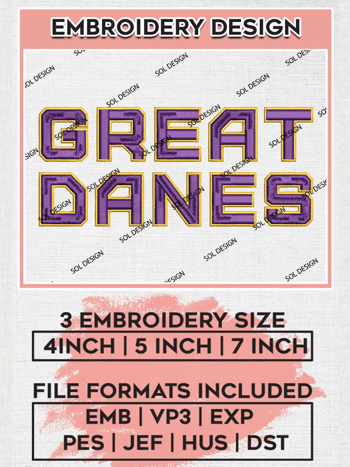 NCAA Great Danes Football Team Word Logo Embroidery Design Files, NCAA UAlbany Great Danes Machine Embroidery, NCAA Teams, 3 sizes, NCAA Machine embroidery designs, Digital Download