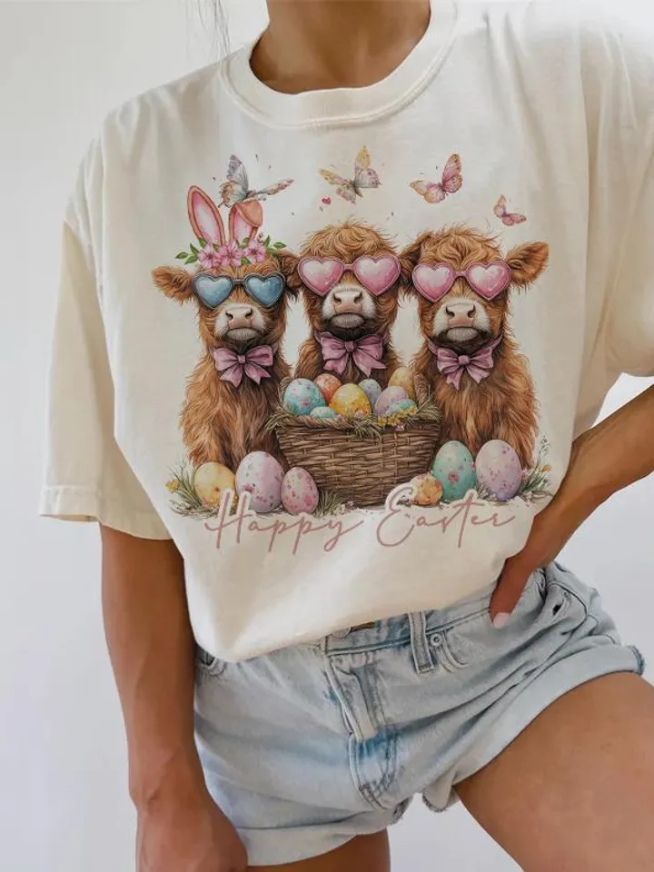 Easter Day Highland Cow PNG, Cute Cow Easter Png, Retro Easter Png, Happy Easter Sublimation Design, Digital Download