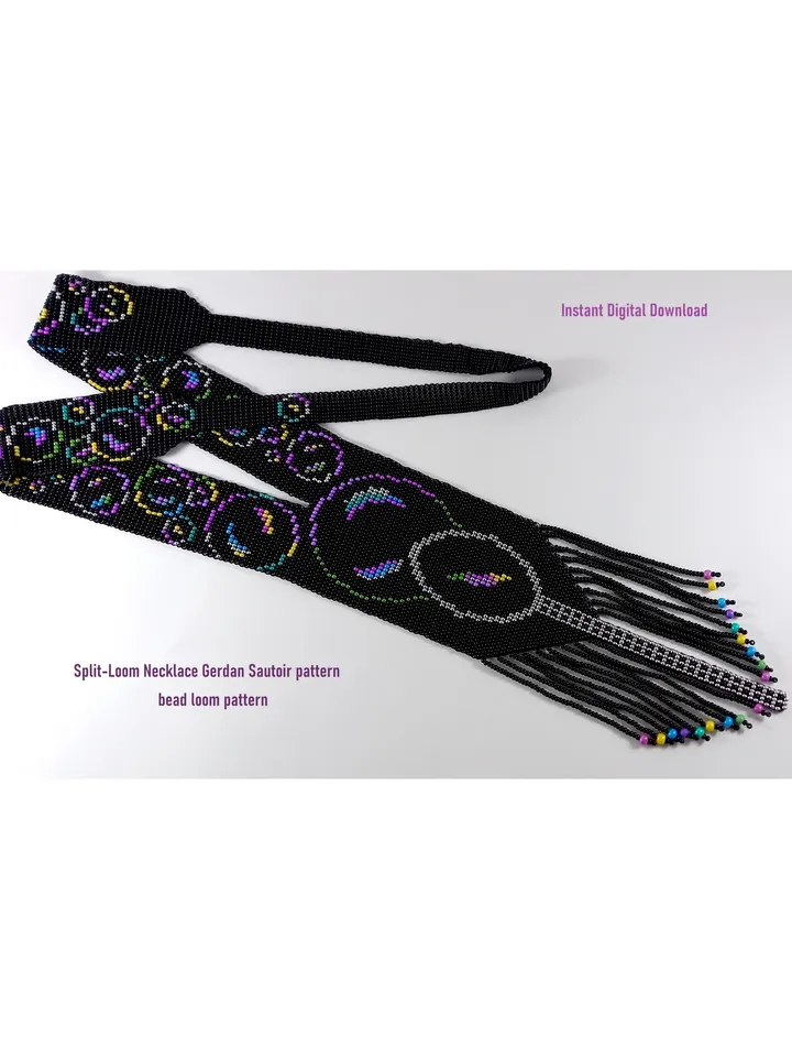 Bead loom pattern for a Sautoir-Gerdan-Split-Loom Necklace, Beading Loom Stitch, Square Stitch, Instant Download, PDF