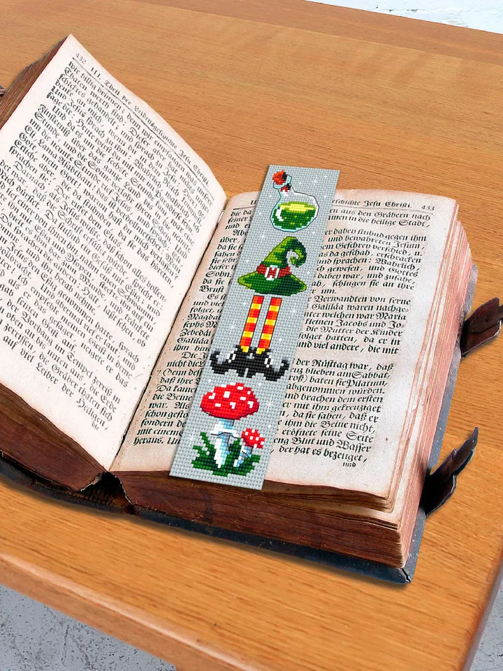 Halloween bookmark cross stitch pattern PDF download Witch cross stitch chart, Handmade bookmark pattern digital, Witch hat, Mushroom #B218