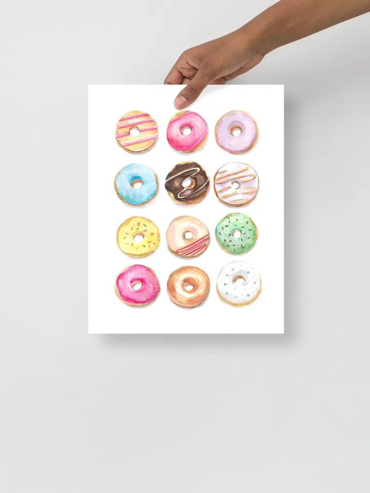 Donuts Watercolor Illustration Colorful Wall Art Dessert Painting Kids Room Wall Art Breakfast Chocolate Cake Birthday Gift Donut Art Print