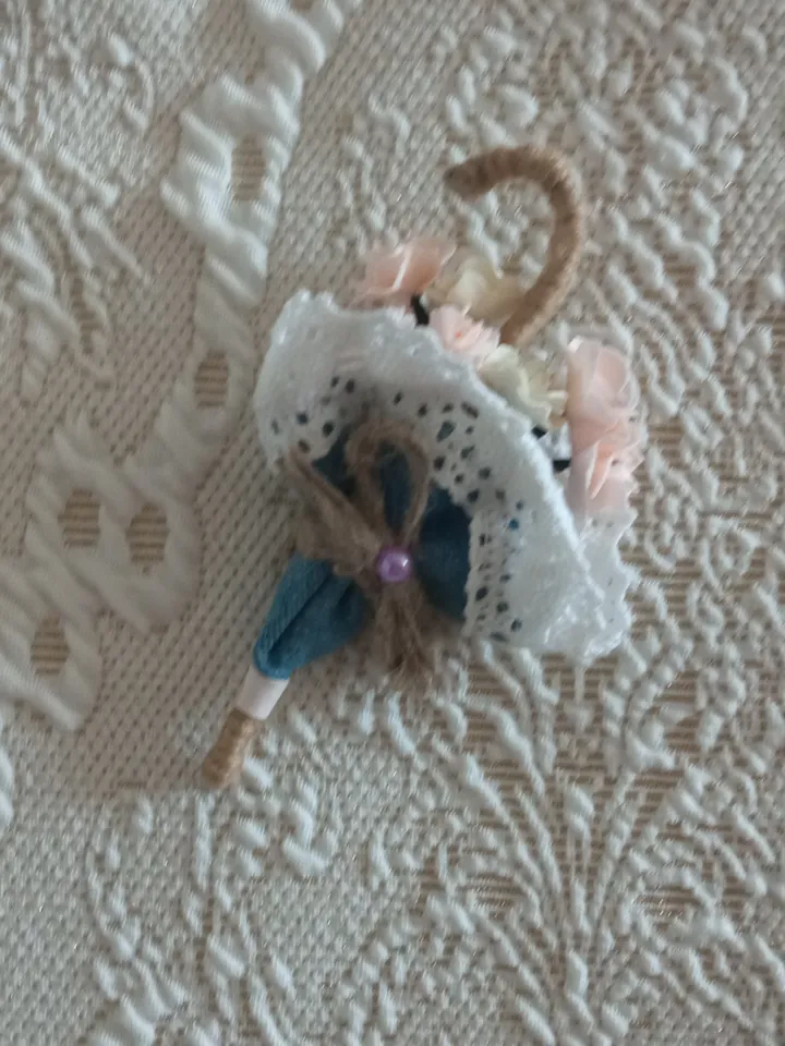 Denim umbrella brooch on pin/ handmade jeans brooch/ textile jewellery/women's accessories/jeans jewellery/gift for her