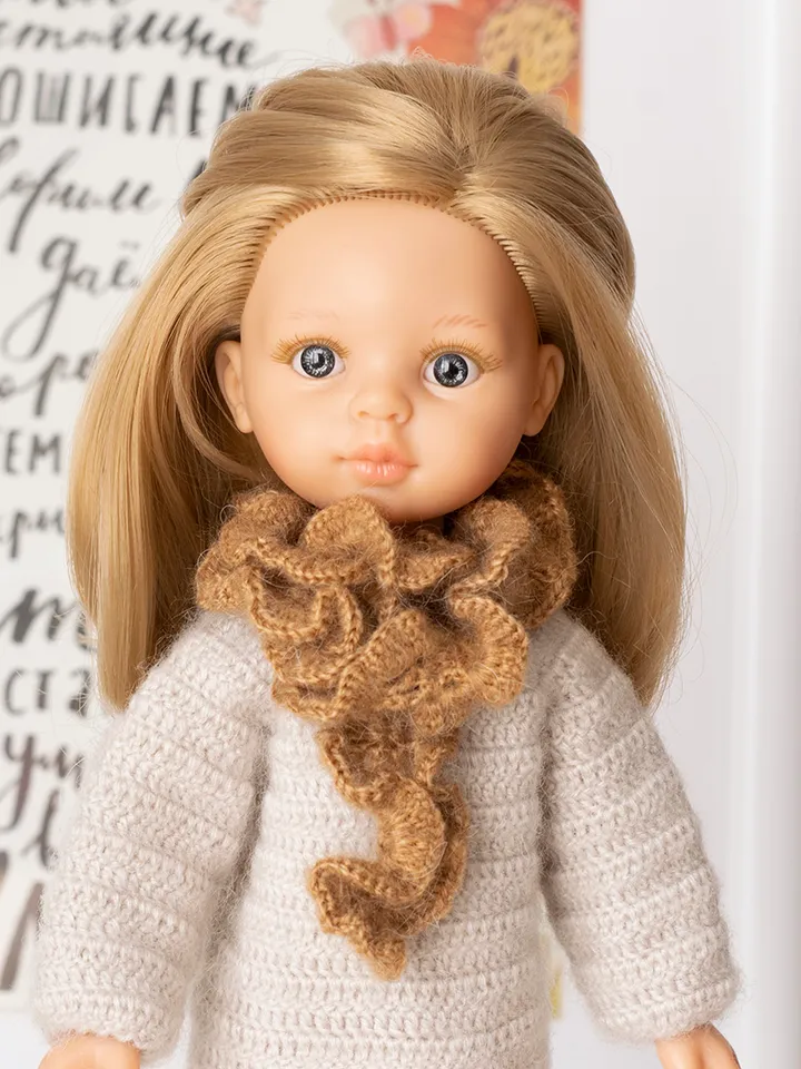 Openwork white scarf for Paola Reina doll, Siblies, Corolle, Little Darling doll, crocheted accessories for 13" dolls