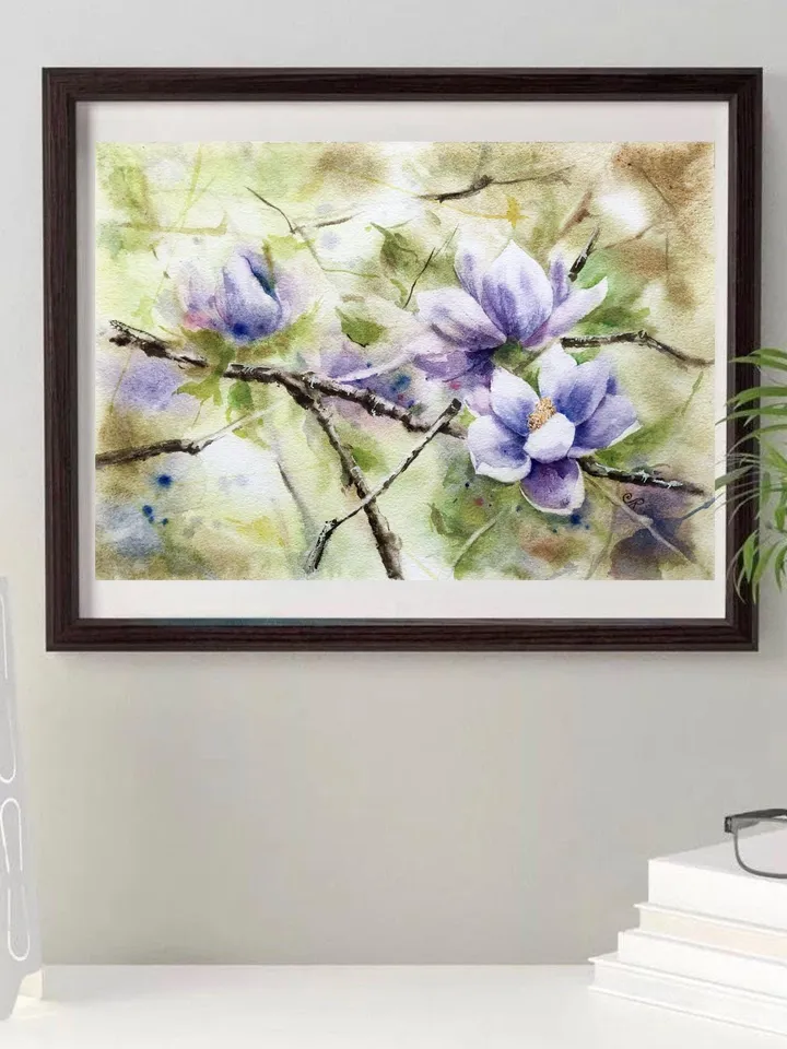 Flowers Original Painting Flora Watercolor Art Spring Wall Art Blooming Trees