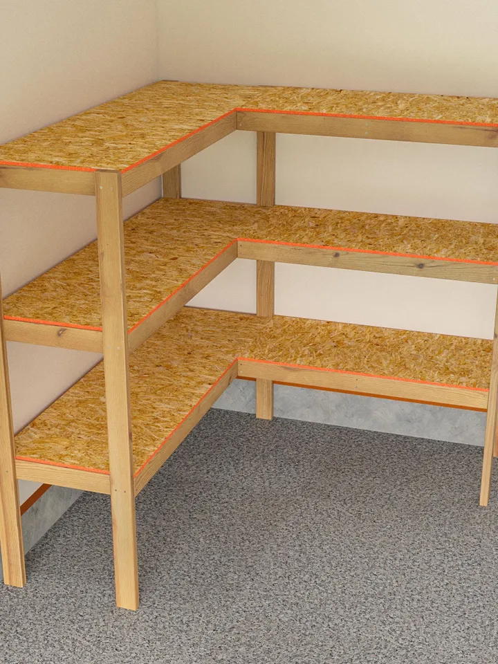 DIY L-Shaped Garage Shelves Plans, PDF