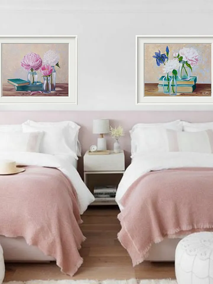 Books Painting Peony Original Art Flowers in Vase Still Life Art Oil Painting