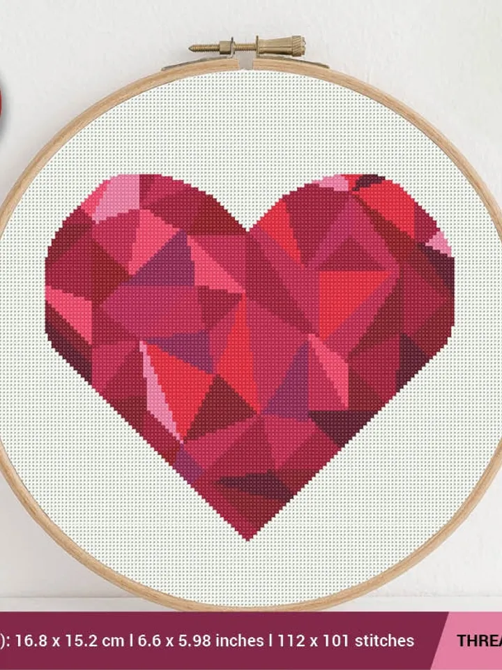 Polygonal Heart Cross stitch pattern | Embroidery Pattern | Instant Download | Embroidery Designs