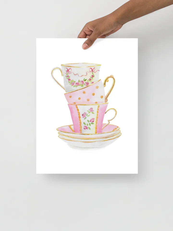 Tea cups, Kitchen Art, Wall Art, Kitchen Wall Decor, Vintage Tea Cup, Gift For Tea Lovers, Tea Party Decor ,Watercolor Art Print Tea Poster