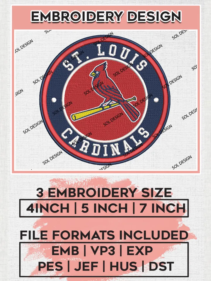 St Louis Cardinals Team Logo Embroidery Design, MLB Team Embroidery files, St Louis Cardinals Baseball Team, St Louis Team, Digital Download