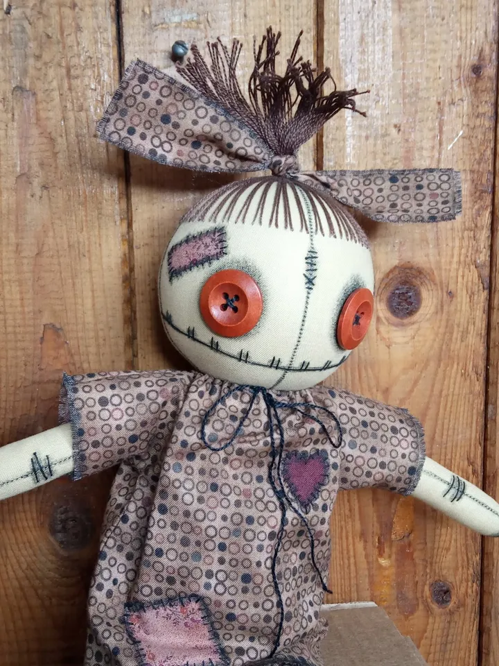 Handmade Doll With Button Eyes (Brown Dots)