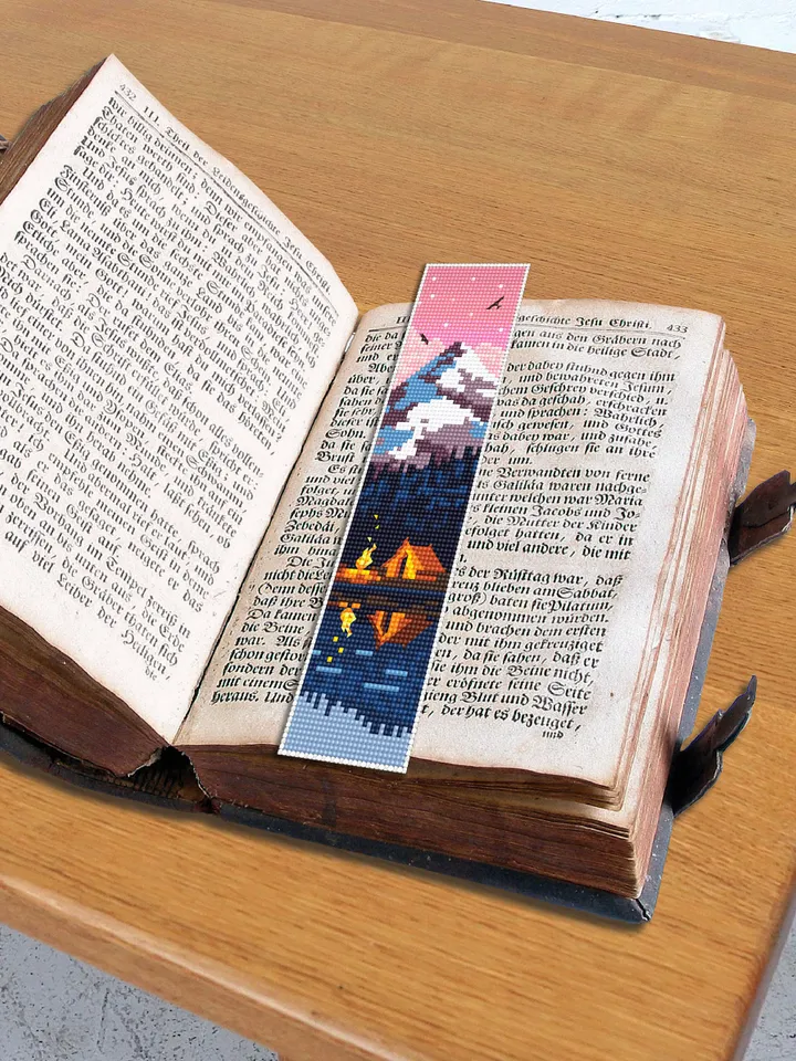 Bookmark camping cross stitch pattern digital PDF Handmade bookmark nature embroidery beginners Instant download Gift for book lover #B16