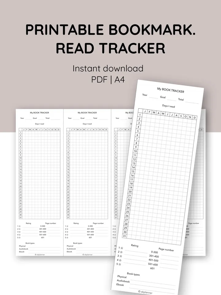 Book reading tracker. Printable bookmark. Gifts for book lovers. Yearly reading habit tracker. Gifts for readers