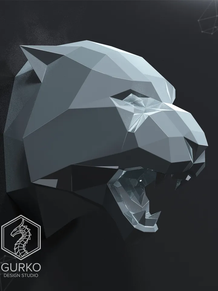 Tiger Head Metal Papercraft, DXF, PDF, Digital Template Download, Gurko, Pepakura, Welding Low Poly 3D Origami, DIY Metal Sculpture