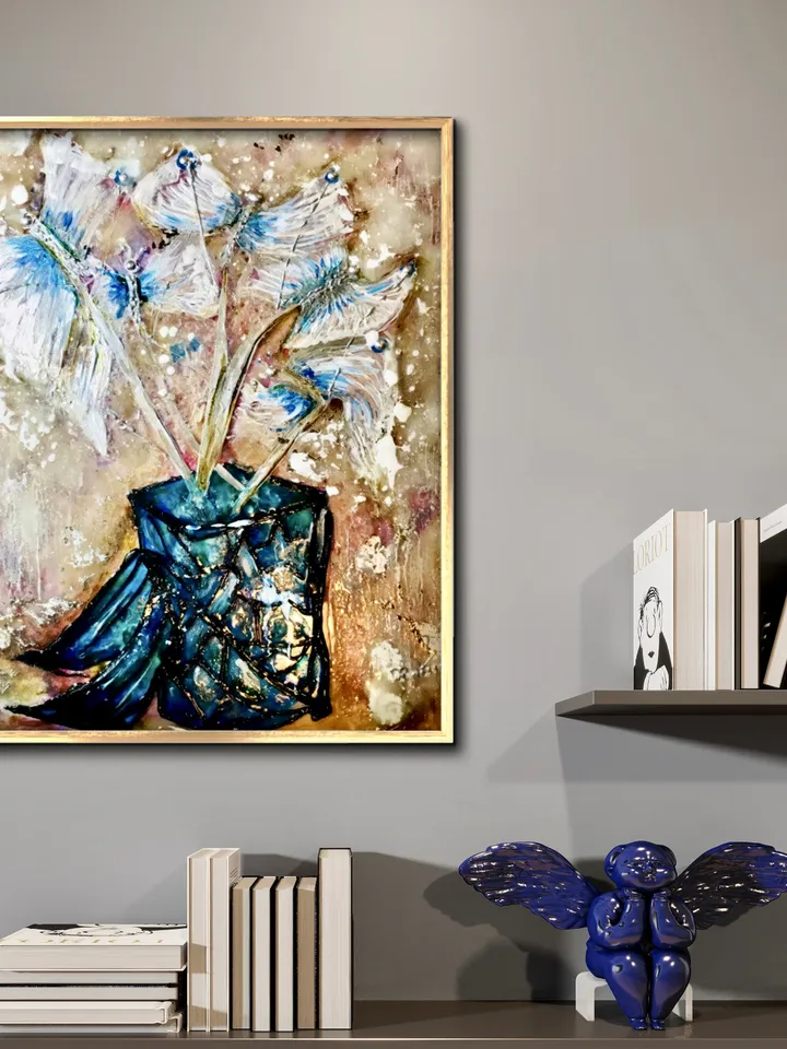 Fantasy butterflies in a vase Poster made from my original stained glass painting,unique design,home decor gift.