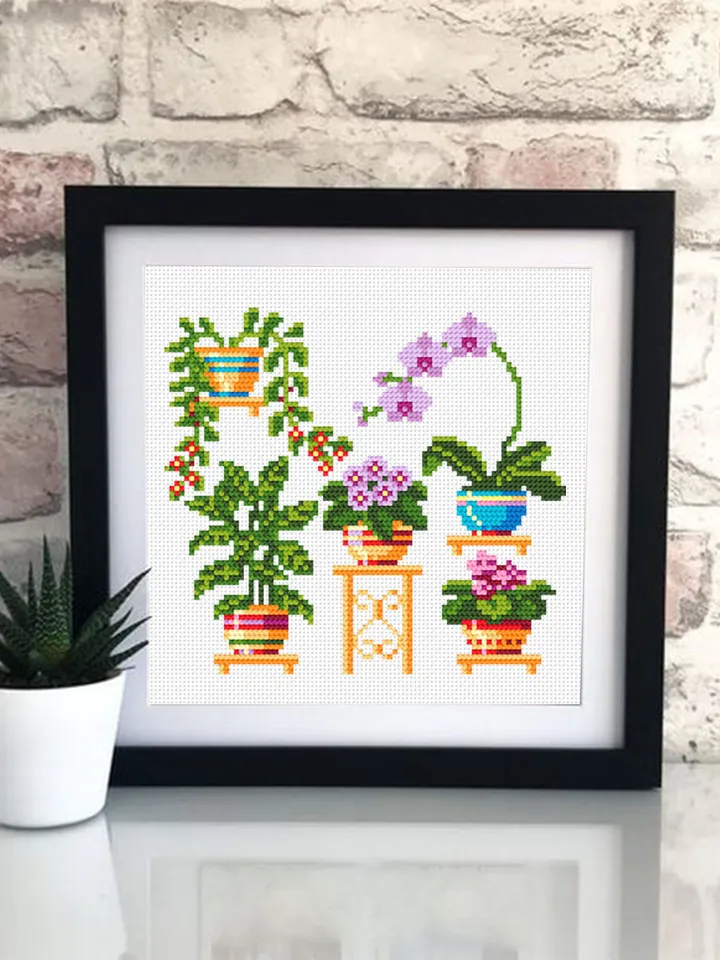Home plants cross stitch pattern download PDF Floral cross stitch chart, Easy small cross stitch sampler, Potted plants hand embroidery #P3