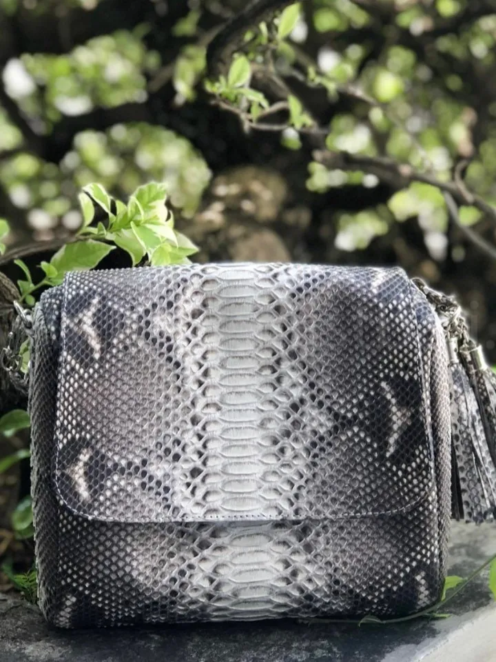 Genuine Python Skin Crossbody Bag Chain Tassel Snakeprint Bag Leather Woman Gray Free Shipping Handmade Summer Clutch Snake Skin Elegant Bag