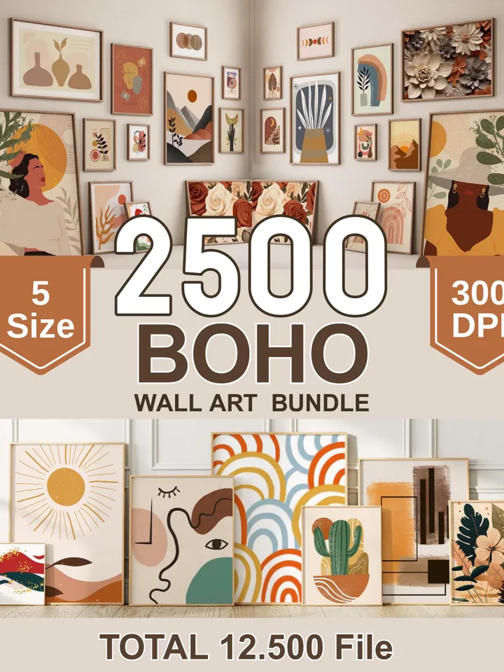 Boho Wall Collage Mega Bundle, Set of 2500+ Prints, Mid Century Art Prints, Abstract Poster Set, Printable Home Decor, Digital Download